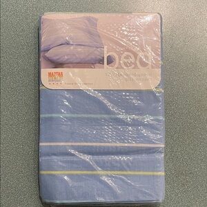New 2002 Martha Stewart Blue Tropical Stripe Pillowcases w/Pastel Accent Lines
